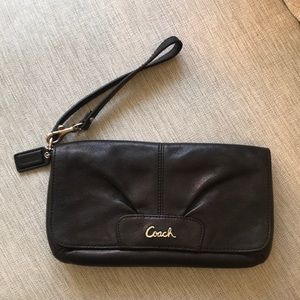 Black leather Coach wristlet